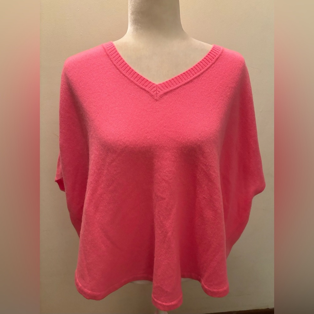 NWOT Lilly Pulitzer Vibrant Pink V-Neck Sweater Poncho 100% Cashmere L/XL Soft